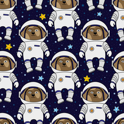 Dog astronaut and stars in space seamless pattern vector