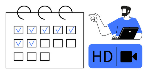 man planning a schedule on calendar preparing vector image