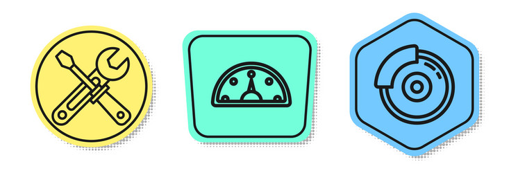 set line screwdriver and wrench tools speedometer vector image