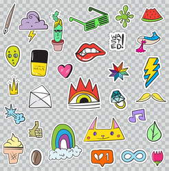 set of patches elements like flower heart crown vector image