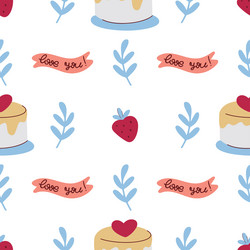 cakes and strawberries seamless pattern vector image