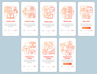 cryptocurrency mining onboarding mobile app page vector image