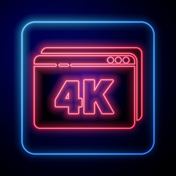 Glowing neon online play video with 4k ultra hd vector