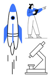 scientist with rocket and microscope representing vector image