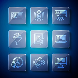 set line bitcoin with clock cryptocurrency key vector image