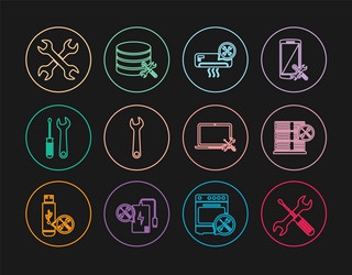 Set line crossed screwdriver and wrench database vector