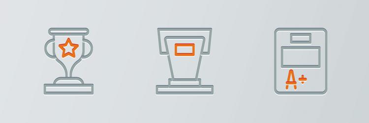 set line exam sheet with a plus grade award cup vector image