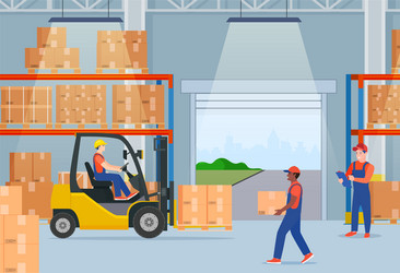 Warehouse interior with cardboard boxes vector