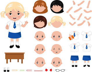 Adorable little school girl character constructor vector