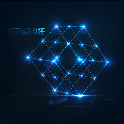 neon cube in with lens flare and glowing particles vector image