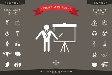 Presentation sign icon man standing with pointer vector