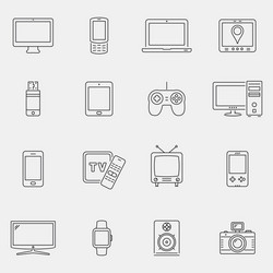 devices and technology icons set thin line style vector image