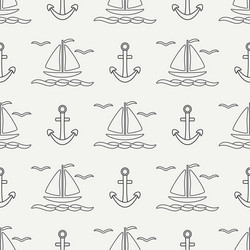 Flat line monochrome seamless pattern ocean vector