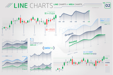 Line charts and area infographic elements vector