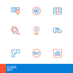 set line pie chart infographic buy button scanner vector image