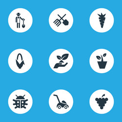 set of simple gardening icons elements root rescue vector image