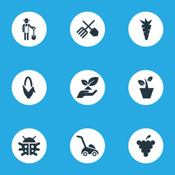 set of simple gardening icons elements root rescue vector