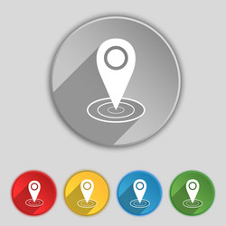 Map pointer icon sign symbol on five flat buttons vector