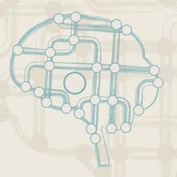 Retro circuit board form of brain vector