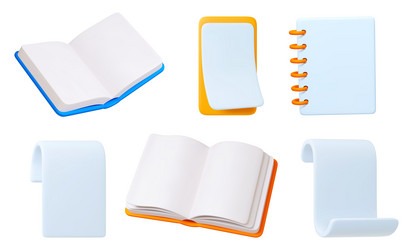 3d paper for notes icons open empty notebooks vector image