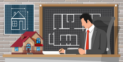 architect create building project in office vector