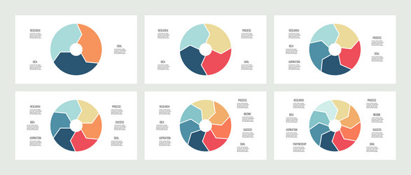 Pie charts set 3d render circular Royalty Free Vector Image