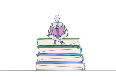 continuous one line drawing robot sitting relax vector image