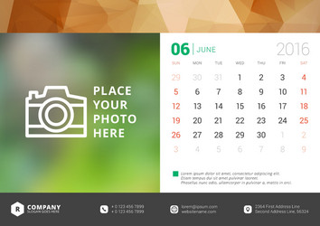 desk calendar 2016 design template week starts vector image
