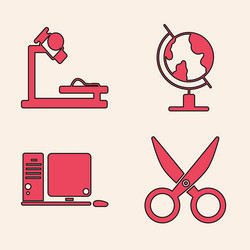 set scissors microscope earth globe and computer vector image