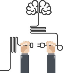 turn on your brain - hands with plug and cord vector image