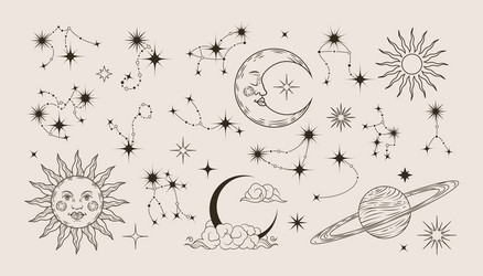 astrology set moon sun and star occult vintage Vector Image