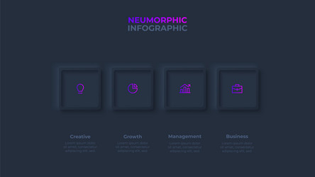 dark neumorphic horizontal progress diagram with 4 vector