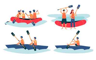 Man rafting on inflatable raft with paddle or oar Vector Image