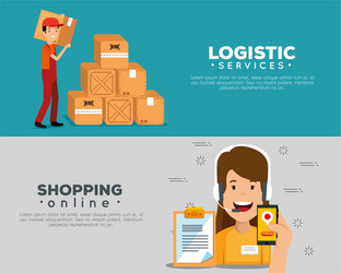 logistic services with support agent vector image