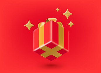 red gift box with golden ribbon and bow 3d vector image