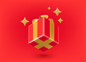 red gift box with golden ribbon and bow 3d vector