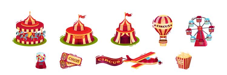 colorful ircus objects with carousel marquee hot vector