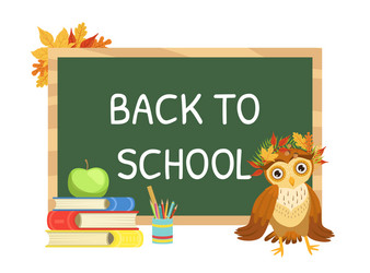 Back to school banner template with cute wise owl vector