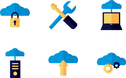 bundle cloud computing flat style icons vector image