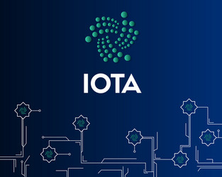 Cryptocurrency iota circuit on dark background vector