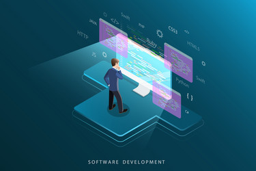 Isometric mobile development Royalty Free Vector Image