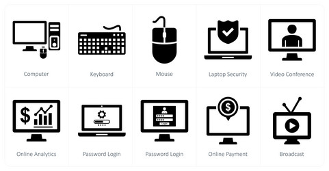 a set of 10 mix icons as computer keyboard mouse vector image