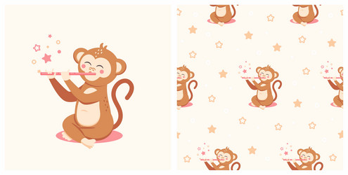 cute monkey with seamless pattern vector image