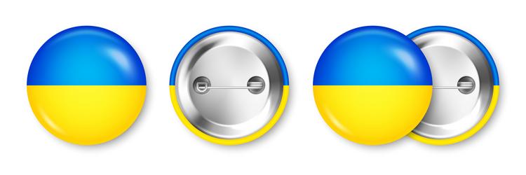 realistic button badge with printed ukrainian flag vector image