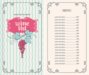 wine menu with price list and a bunch of grapes vector image