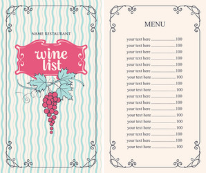 wine menu with price list and a bunch of grapes vector