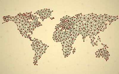 abstract polygonal world map with dots and lines vector