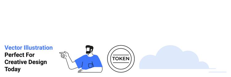 man pointing with token and cloud element vector image