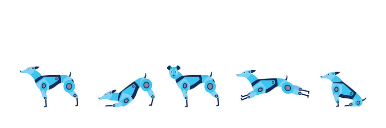 Set robot dog standing and running flat vector