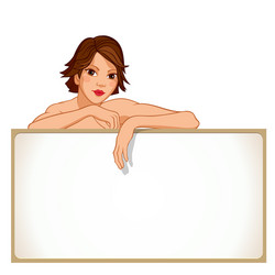 girl leaning against a blank board vector